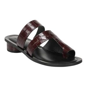 Franco Sarto Trixie Burgundy Embossed Crocodile Leather Slip On Heeled Sandal